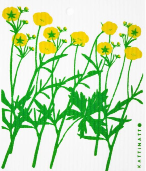 Yellow flowers Kattinatt Swedish dishcloth reusable eco sponge cloth cellulose cotton floral botanical sustainable cleaning Canada