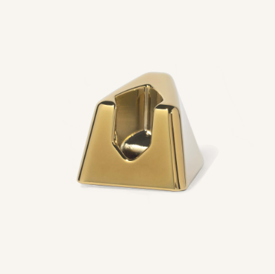 Leaf Gold Leaf Razor Stand in polished brass with engraved leaf motif, featuring a secure metal clasp and smooth surface