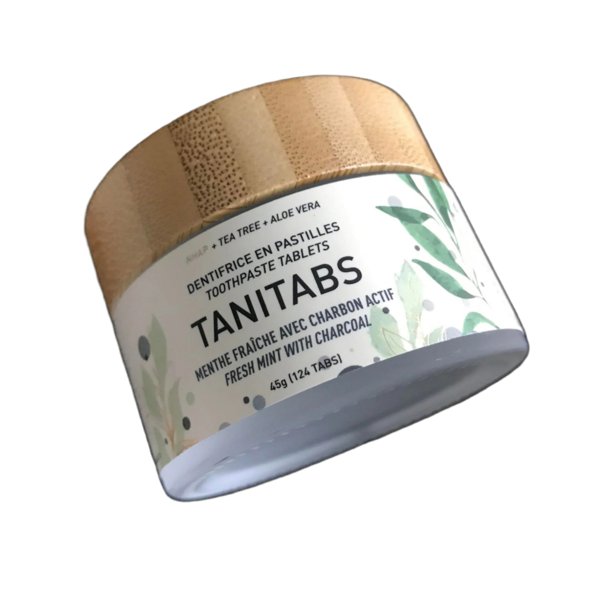 TANITABS activated charcoal mint toothpaste tablets featuring 124 tablets for a 1-month supply, Canadian-made oral dental