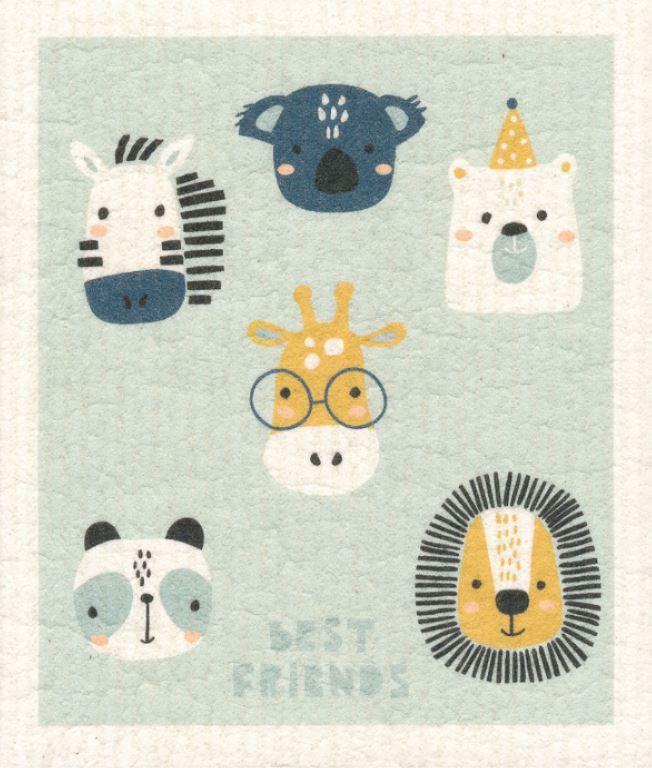 Colorful Giraffe Best Friends More Joy Swedish Dishcloth featuring animal friends, eco-friendly, biodegradable sponge cloth