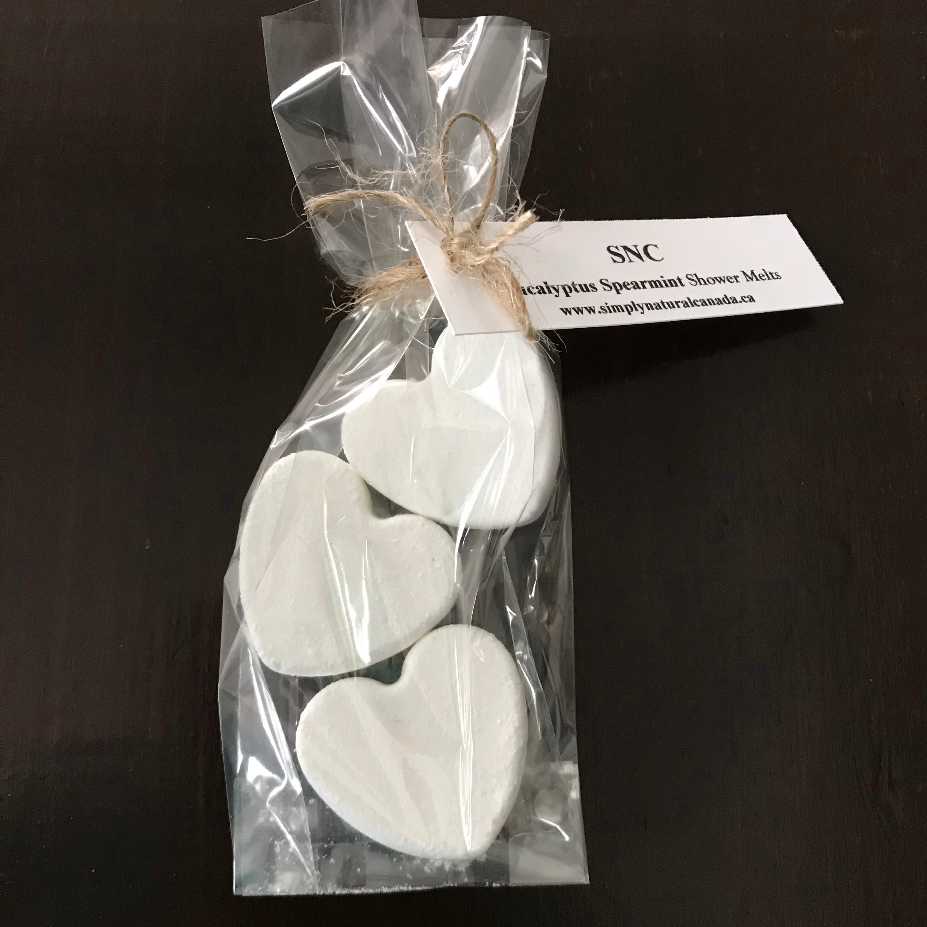 Simply Natural Canada set of 3 red heart-shaped shower steamer melts with essential oils, handcrafted and zero waste for