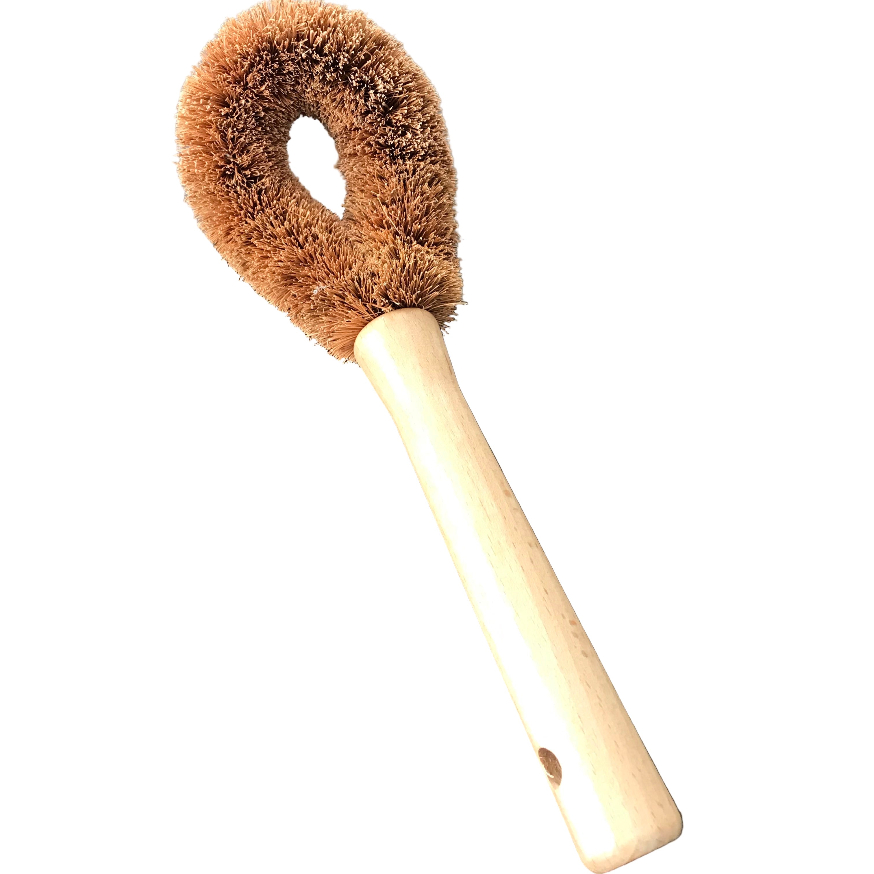 Earthly Change scouring brush with wooden handle and natural fiber bristles, Canadian zero waste kitchen essential for