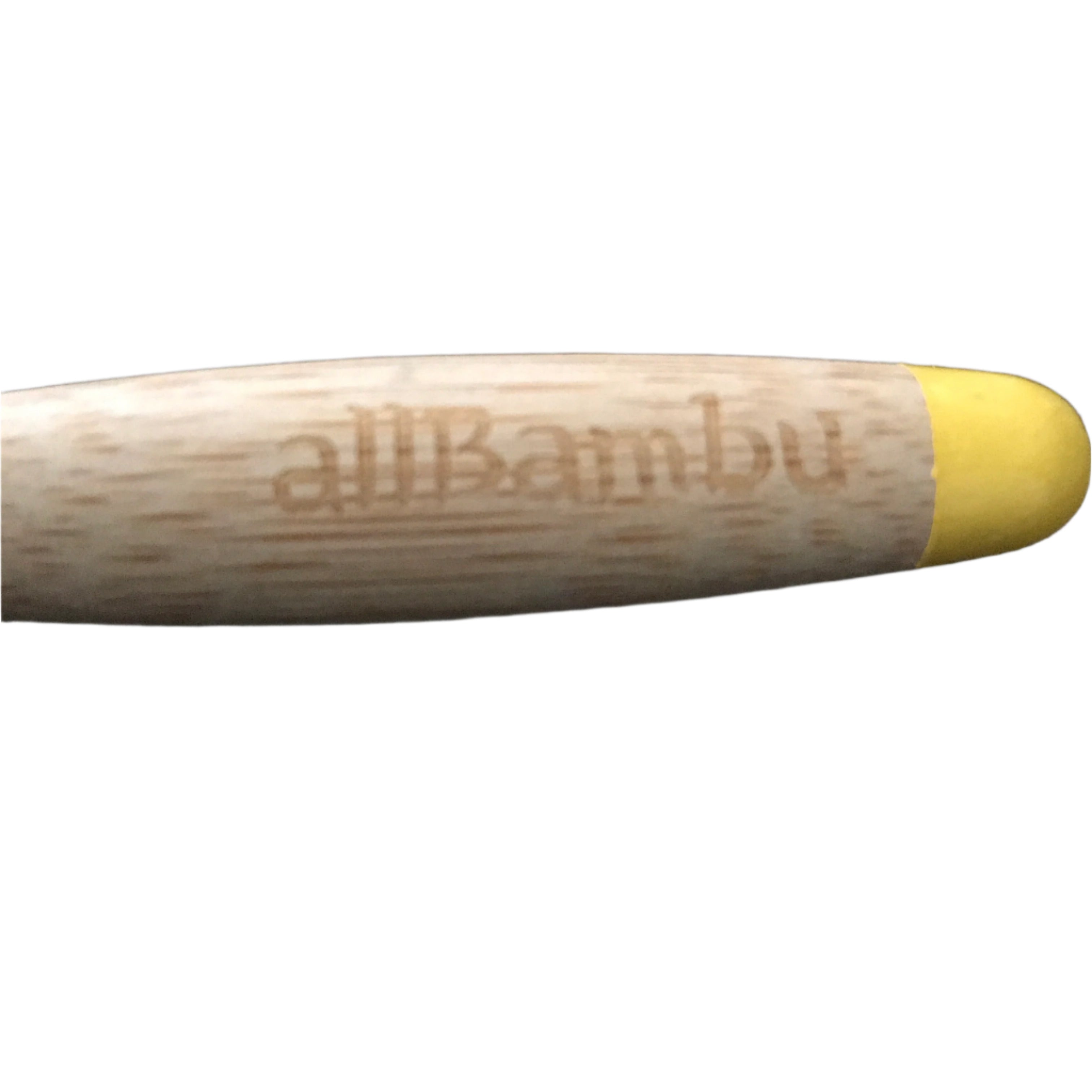 Close-up of the allBambu toothbrush handle showing smooth bamboo texture and ergonomic grip detail from a lateral angle