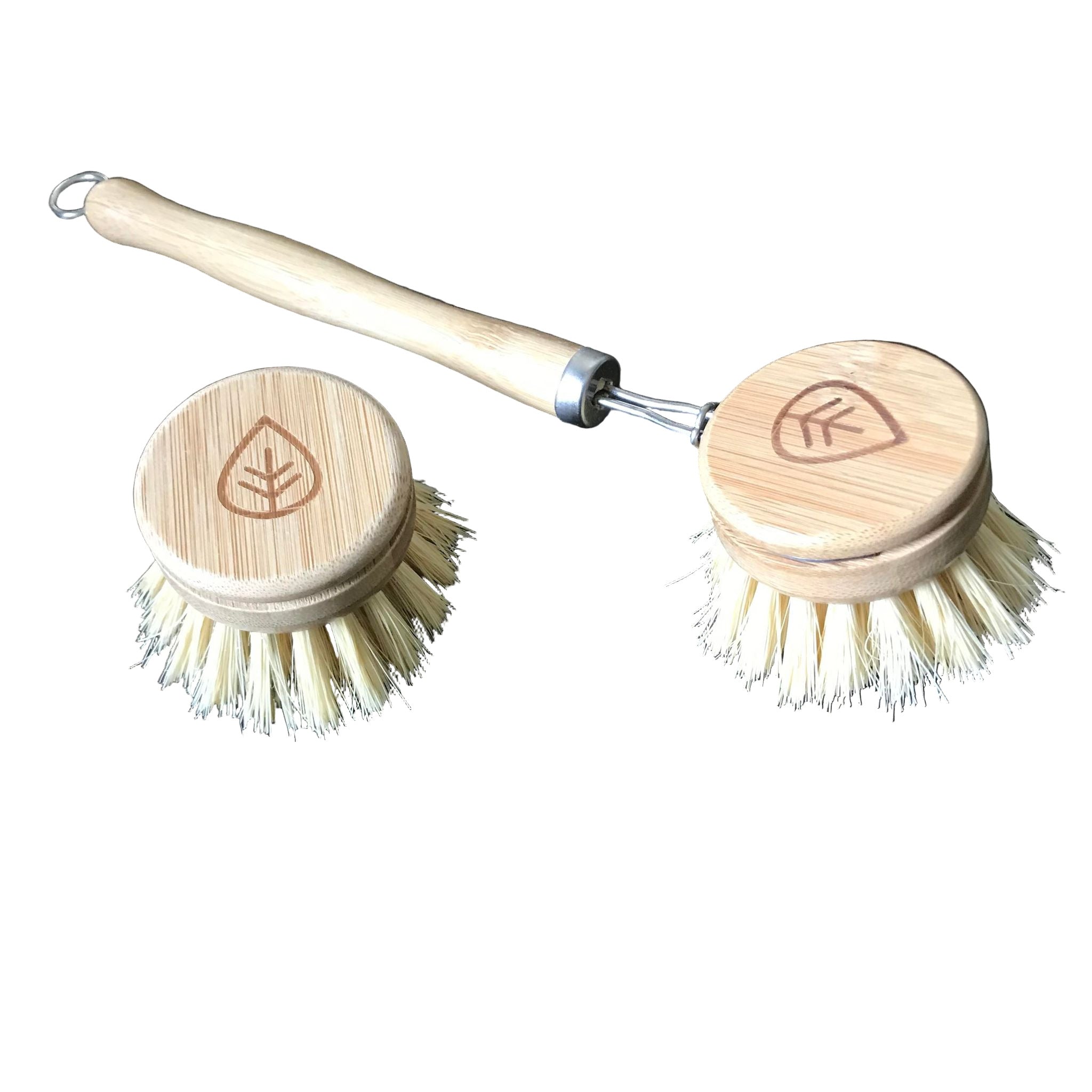 Plantish sisal dish brush with bamboo handle and refill, compostable kitchen scrub brush for eco-friendly dish cleaning