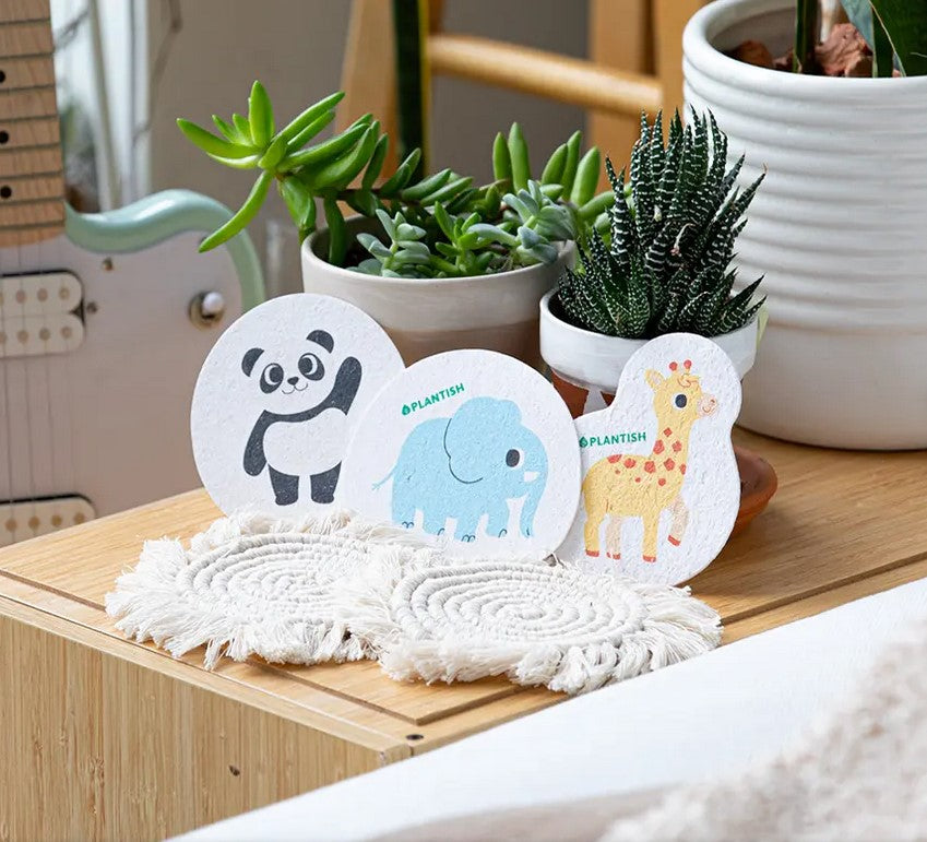  A sample of the fun collections of pop up sponges available from Plantish individually as well as in set of three