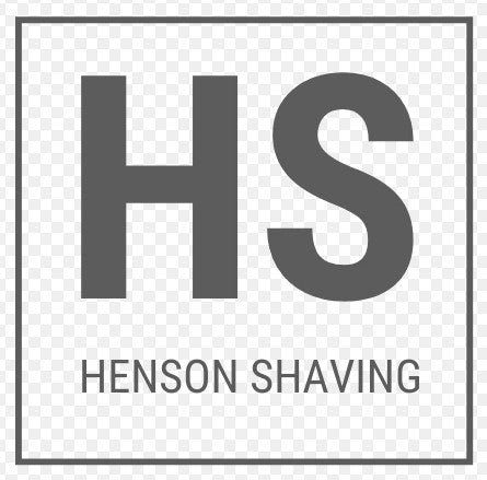 Henson Shaving logo with bold HS initials inside a square outline