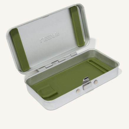Leaf Shave Twig and Thorn Razor Travel Case in Neutral open with silicone inserts