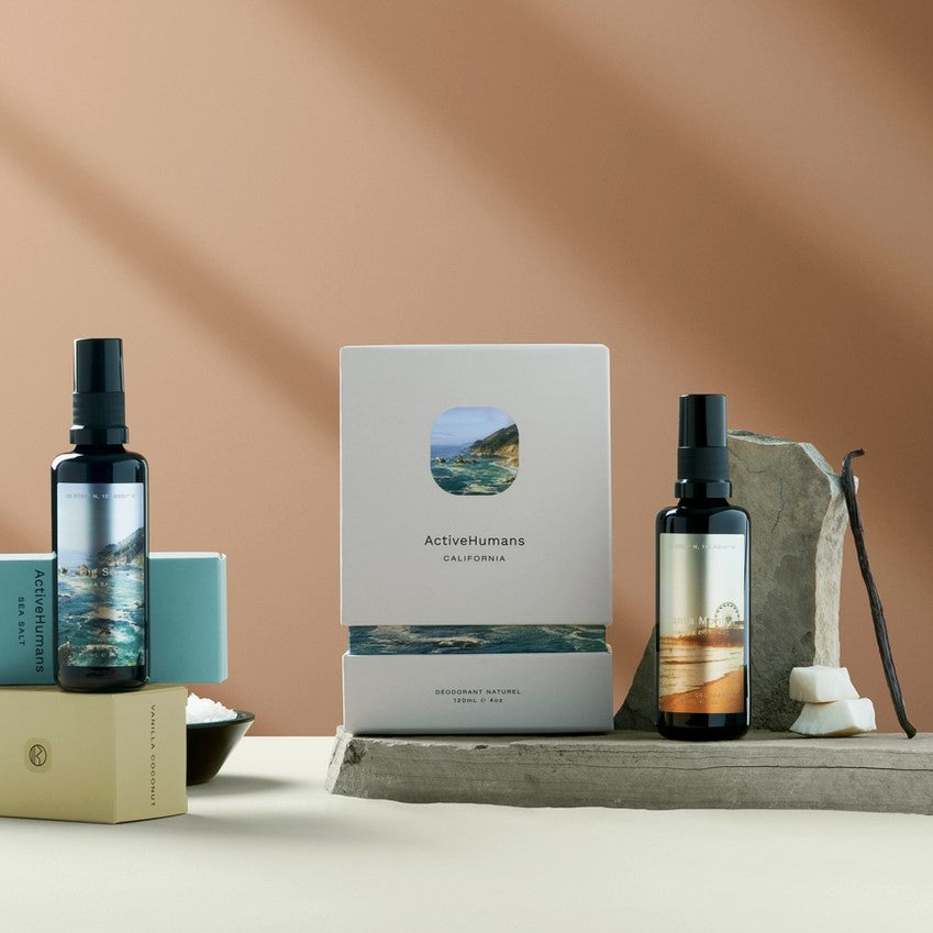 Active Humans California deodorant spray set Sea Salt Vanilla Coconut natural non toxic body spray Canada eco friendly gift set