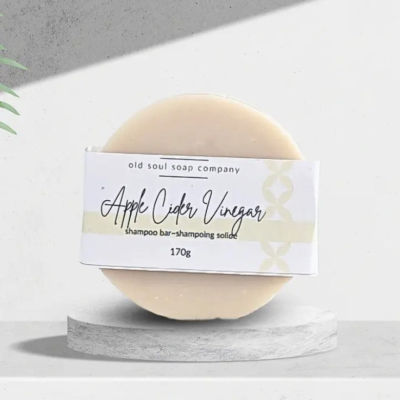 Old Soul Soap Company ACV Shampoo Bar with apple cider vinegar, creamy texture, fresh scent, suitable for all hair types, 4