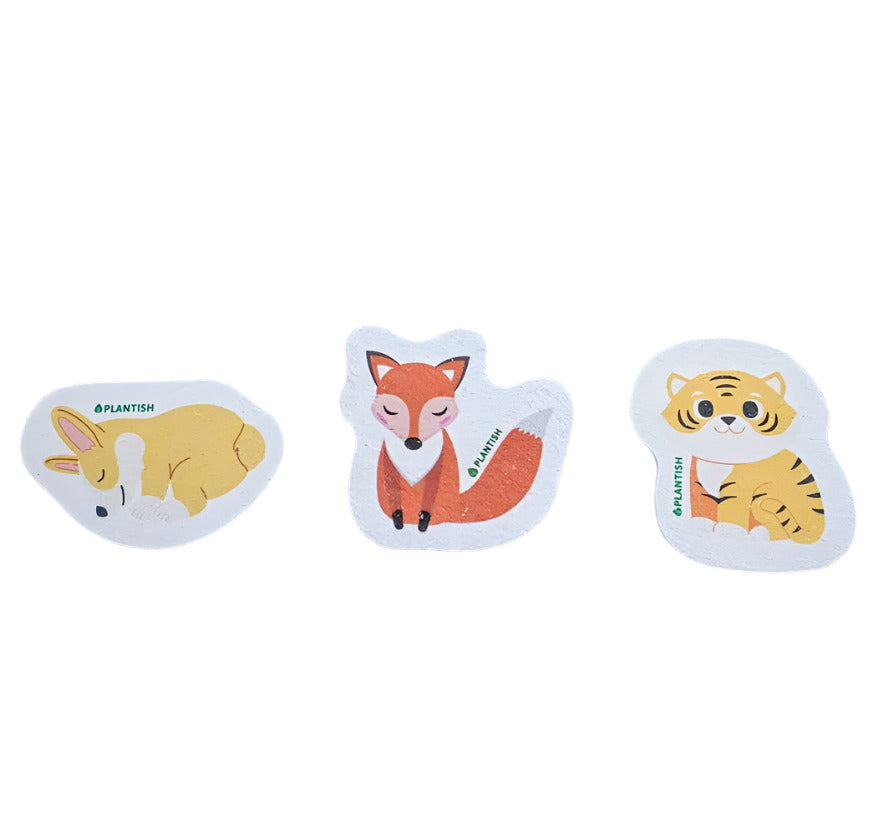Plantish Barks and Roars pop-up sponges, cellulose material with colorful barks and roars design, 3x3-inch for babies and