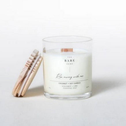 Bergamot Lime Candle in a clear glass jar by The Bare Home, Canadian-made essential oil candle with fresh lime and bergamot