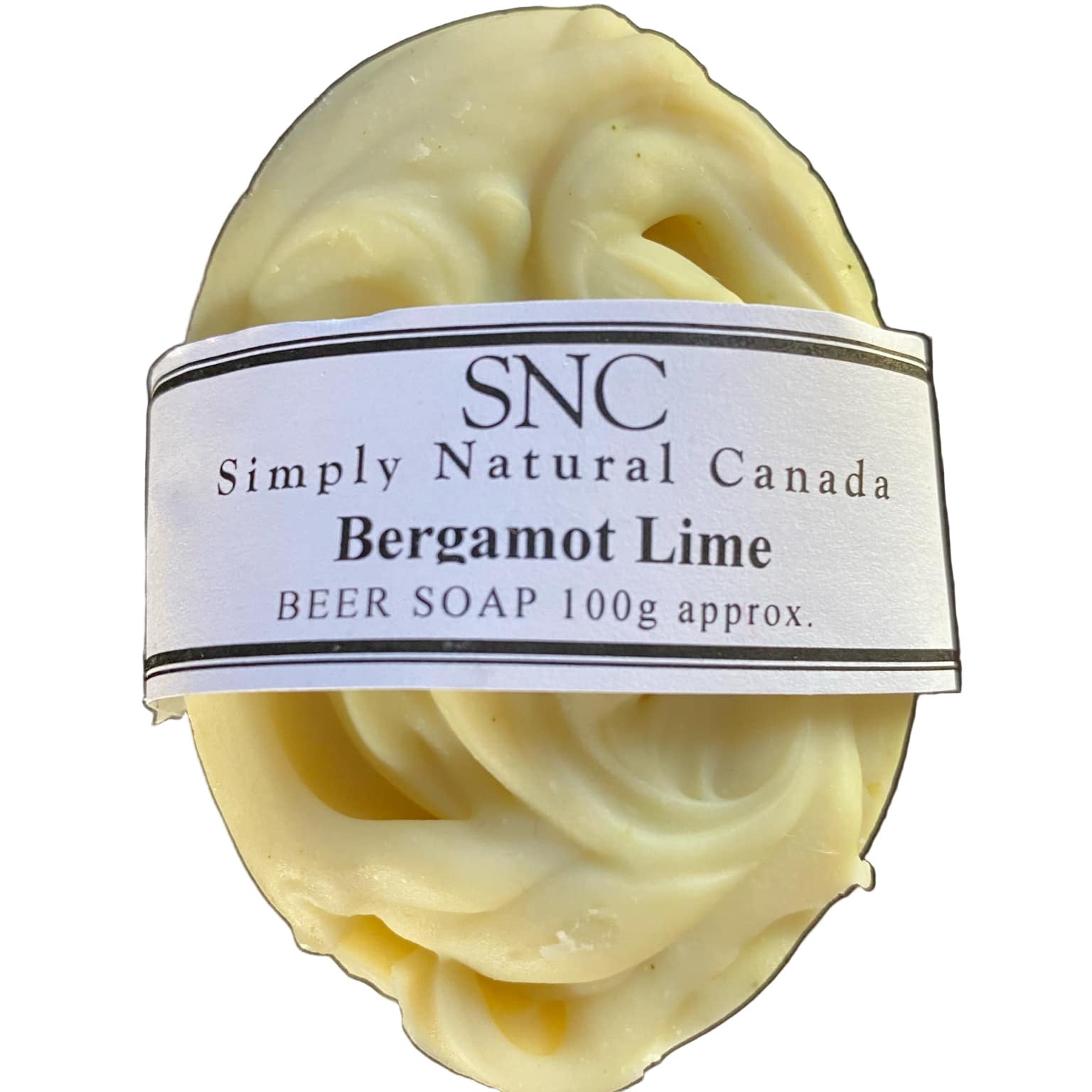 Close-up of Bergamot Lime Beer Soap’s textured surface highlighting citrus-infused fragrance and artisan craftsmanship.