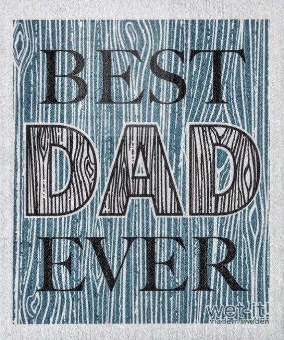 Wet It! Cloths Best Dad Ever Swedish dishcloth in blue and white with textured absorbent surface, measuring 6x7 inches for