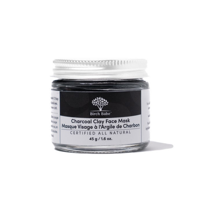 Birch Babe charcoal clay face mask with detoxifying activated charcoal, smooth texture, natural scent, in 50g jar for oily