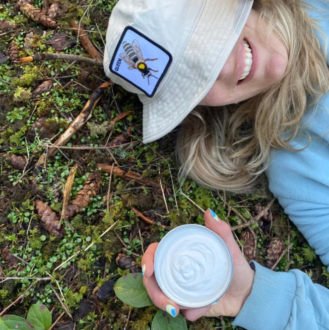 Close-up of Birch Babe Mineral Sunscreen tube showing fresh botanical scent and textured label detail