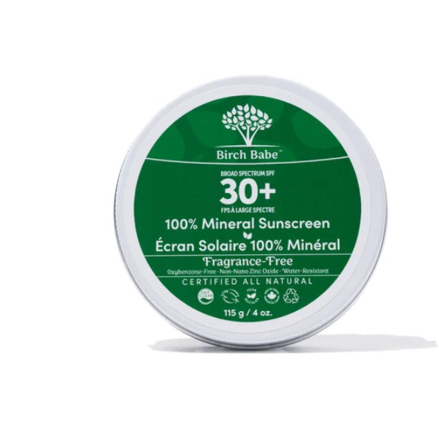 Birch Babe Mineral Sunscreen with smooth, lightweight texture, natural scent, broad-spectrum SPF, suitable for all skin