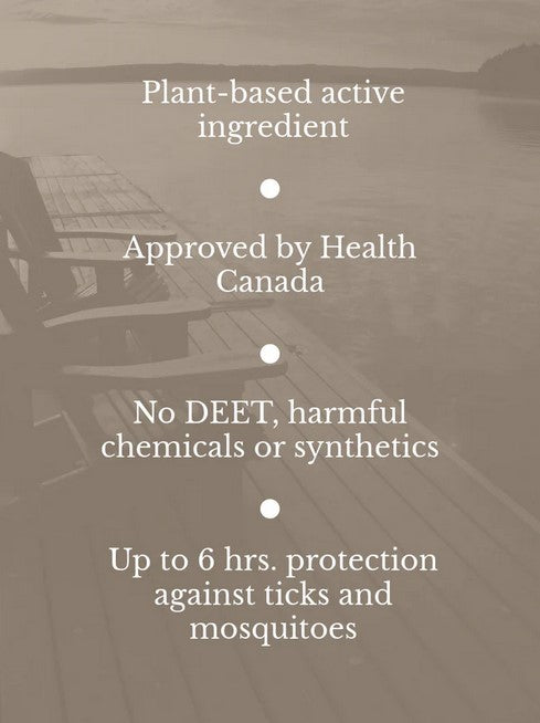 Plant based insect repellent approved by Health Canada no DEET natural tick and mosquito protection up to 6 hours Canada outdoor use