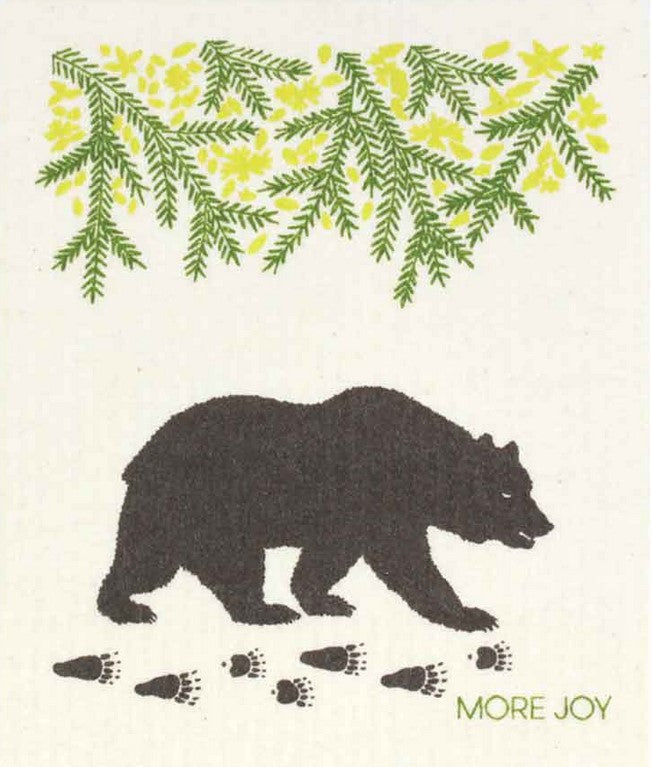 Black Bear Swedish Dishcloth by MORE JOY, biodegradable cellulose and cotton fabric with realistic black bear design, 7x8