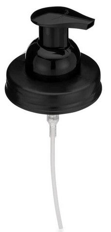 Black Jarmazing mason jar foaming soap dispenser lid with long dip tube for DIY foaming hand soap tablets from myni, Nature Bee, and Revolubar Home.