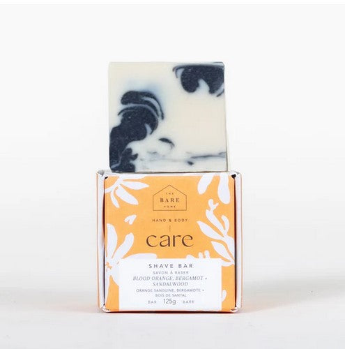 Blood orange, bergamot, and sandalwood shave bar with natural textured surface from The Bare Home