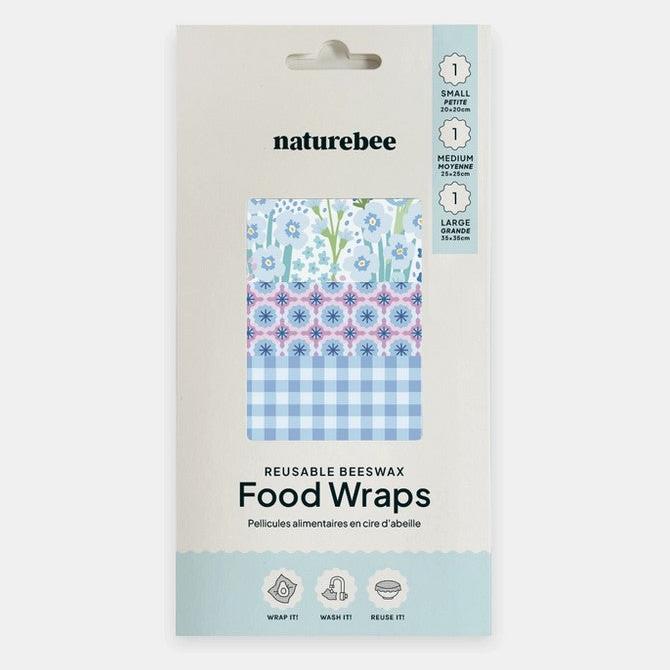 Close-up of blue beeswax wrap texture featuring organic printed design and hand-crafted edges, showcasing durable food