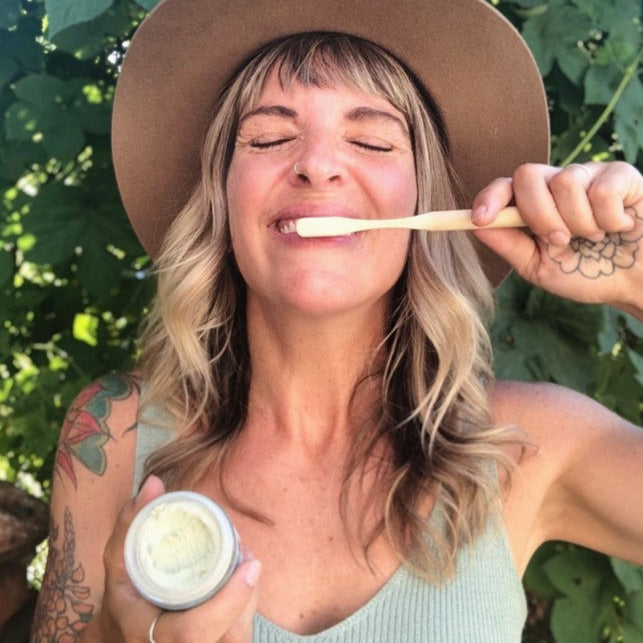 Close-up of Nelson Naturals Moringa Toothpaste jar label highlighting eco-friendly branding and ingredient details