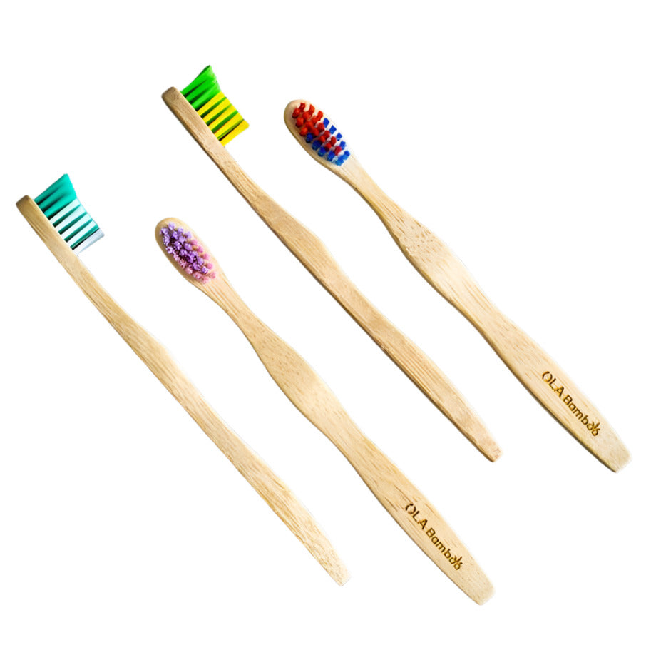 OLABamboo Kids bamboo toothbrushes set of 4 with colorful handles, soft bristles, made in Canada, eco-friendly, zero waste