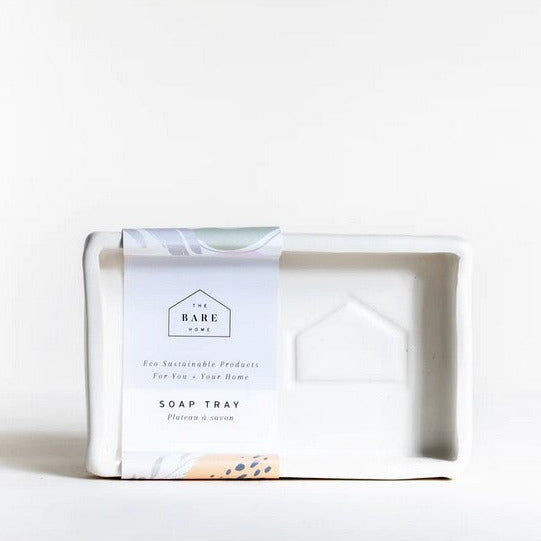 Close-up of the ceramic soap dish’s textured drainage holes and glossy finish from a top-down angle