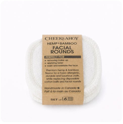 Close-up of hemp bamboo facial rounds stacked together, highlighting their soft, textured surface and natural  colour.