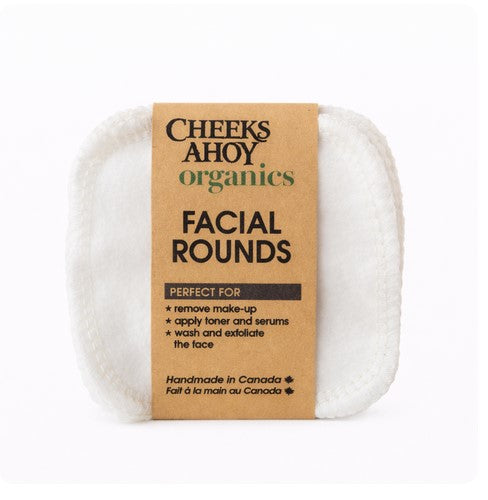 Cheeks Ahoy organic cotton facial rounds set of 12, soft reusable face pads for eco-friendly personal care