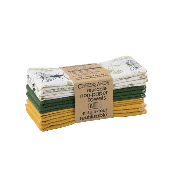 Cheeks Ahoy Bees reusable non-paper towels folded set of 8 100% cotton eco-friendly paper towel alternative Canada