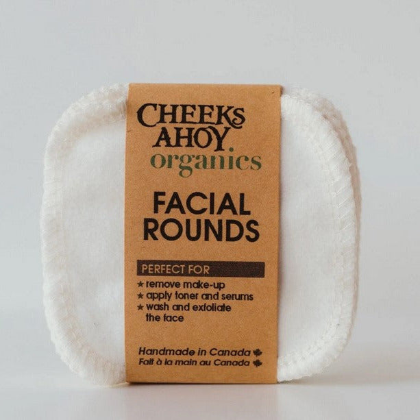 Cheeks Ahoy organic cotton facial rounds set of 12, soft reusable face pads for eco-friendly personal care
