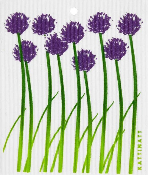 Chives Kattinatt Swedish dishcloth reusable eco sponge cloth cellulose cotton purple floral botanical sustainable cleaning Canada