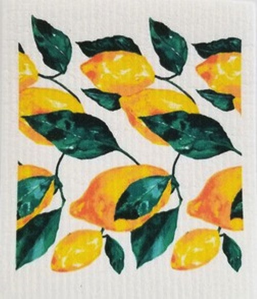 Citrus More Joy Swedish biodegradable dishcloth made of cellulose and cotton, featuring a textured surface with lemon print