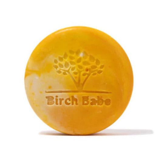 Birch Babe Botanical Body Bar Citrus Swirl with vibrant orange and yellow swirls, rich botanical ingredients, and citrus