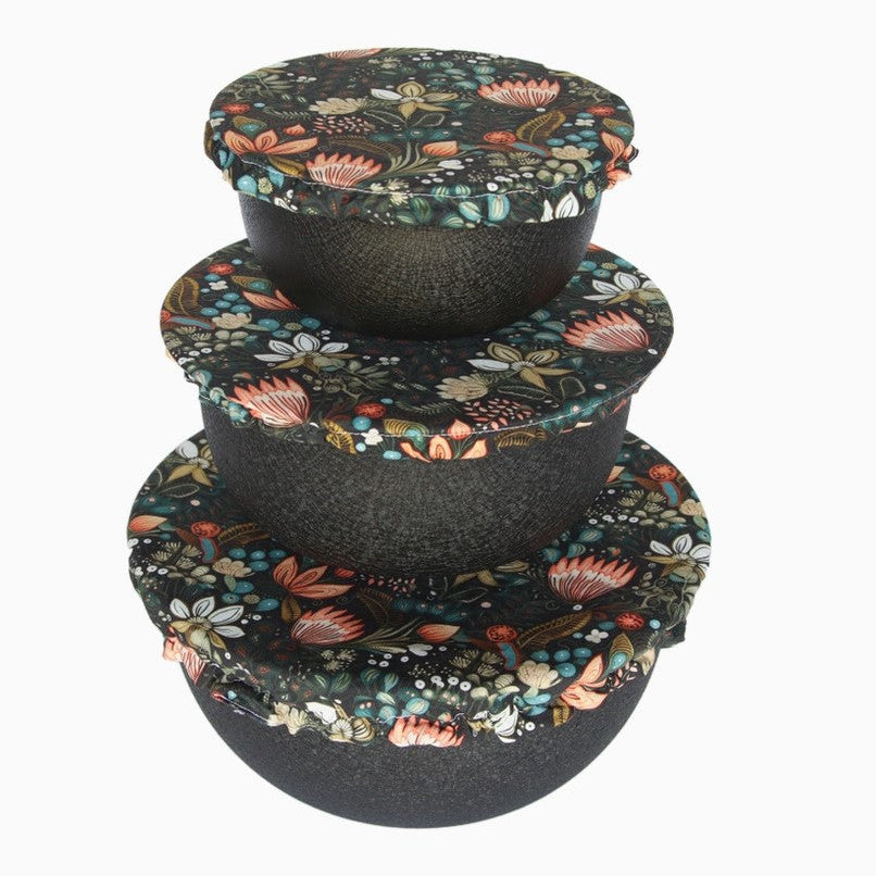 Colibri reusable bowl cover set in Penny Lane pattern made in Canada