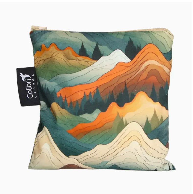 Colibri large reusable snack bag in Mountains pattern made in Canada