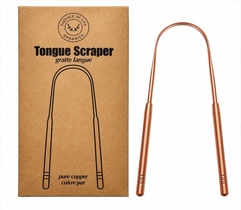 Pure copper tongue scraper with plastic-free packaging in Canada