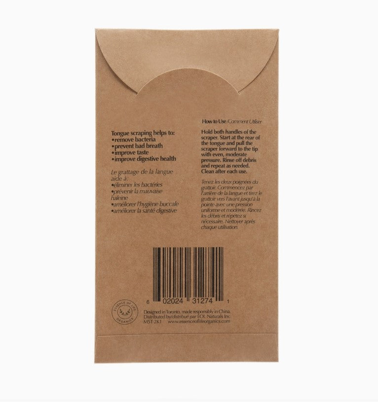Pure copper tongue scraper packaging with directions for use