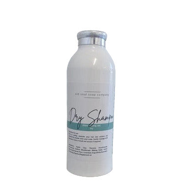 Old Soul Soap Company natural dry shampoo powder in clear shaker bottle with biodegradable label, light scent, matte