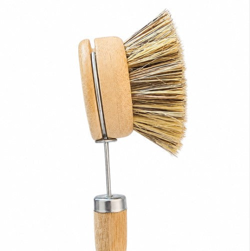 Earthly compostable dish brush with bamboo handle and natural sisal bristles on a white background