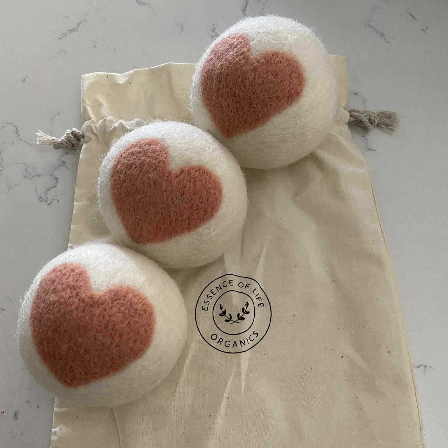 Close-up of Heart Wool Dryer Balls’ textured surface highlighting hand-crafted, organic wool fibers with visible natural