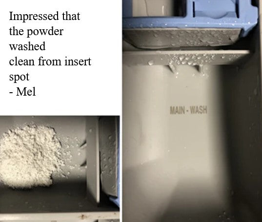 Close-up of white powdery laundry detergent concentrate in textured resealable pouch showing detailed material surface and