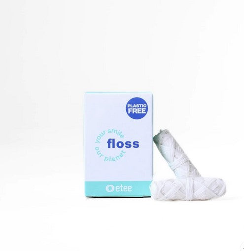 Close-up of biodegradable silicone coating on natural hemp fiber dental floss spool showing textured surface detail