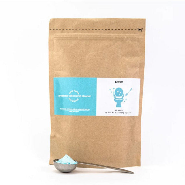 Etee probiotic toilet bowl cleaner in clear container with sparkling citrus scent, 10 tbsp, super concentrated formula