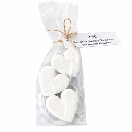 Simply Natural Canada heart shower steamer melts regular eucalyptus spearmint 3 pack compostable packaging on a white background
