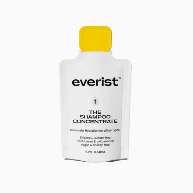 Everist Shampoo Concentrate sample with concentrated formula, natural scent, vibrant color, zero waste packaging, made in