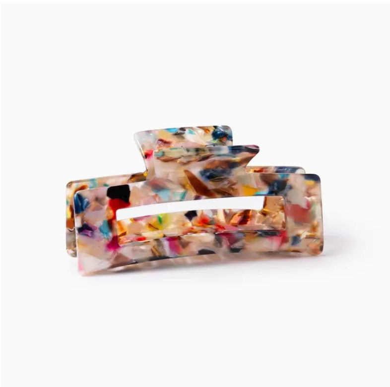 Everist large confetti claw clip made of durable resin with multicolor confetti design, secure grip, and textured finish for