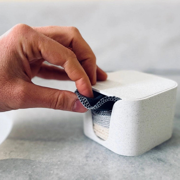 Close-up of the Granite Facial Rounds Caddy's textured surface showcasing polished finish and precise drainage holes for