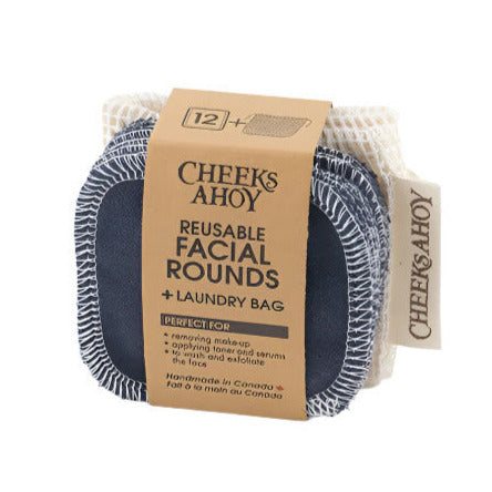 Cheeks Ahoy reusable charcoal facial rounds made of soft microfiber, 3-inch diameter, with textured surface for gentle